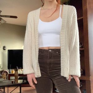 Off White Ribbed Knit Open Cardigan